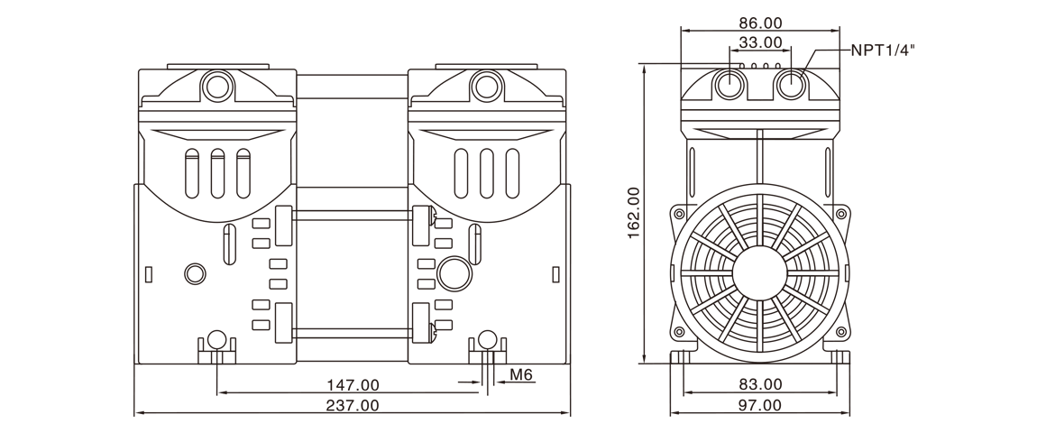 HP-550H活塞(sai)真空泵 尺寸圖