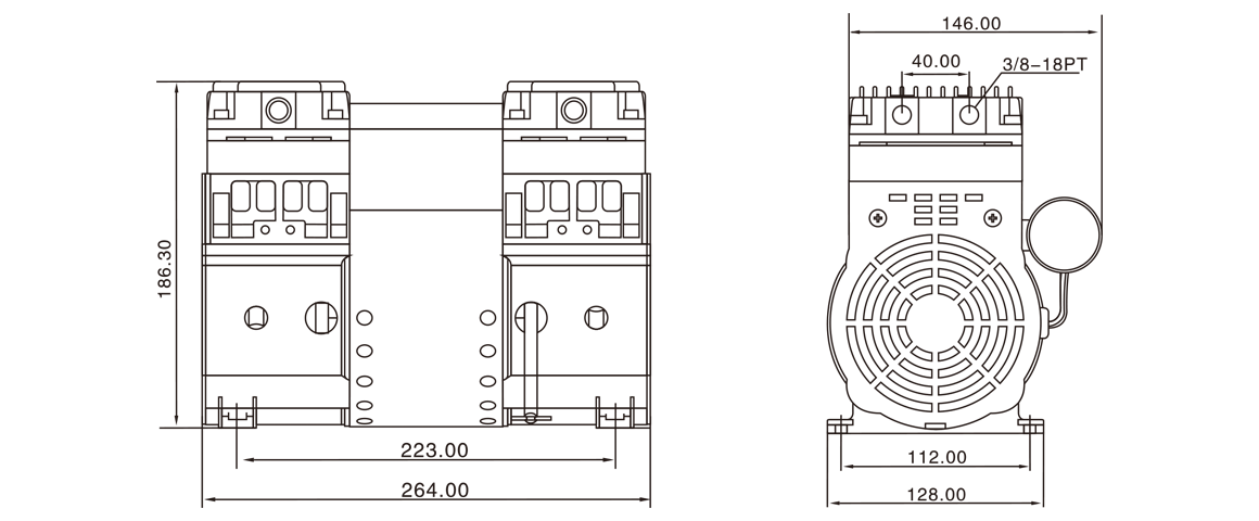 HP-200C活塞真空(kong)泵(beng) 尺寸圖