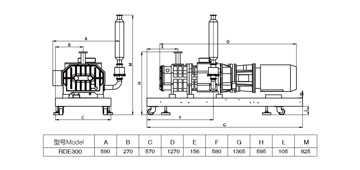 RDE300榦式螺(luo)桿真空泵 尺寸圖