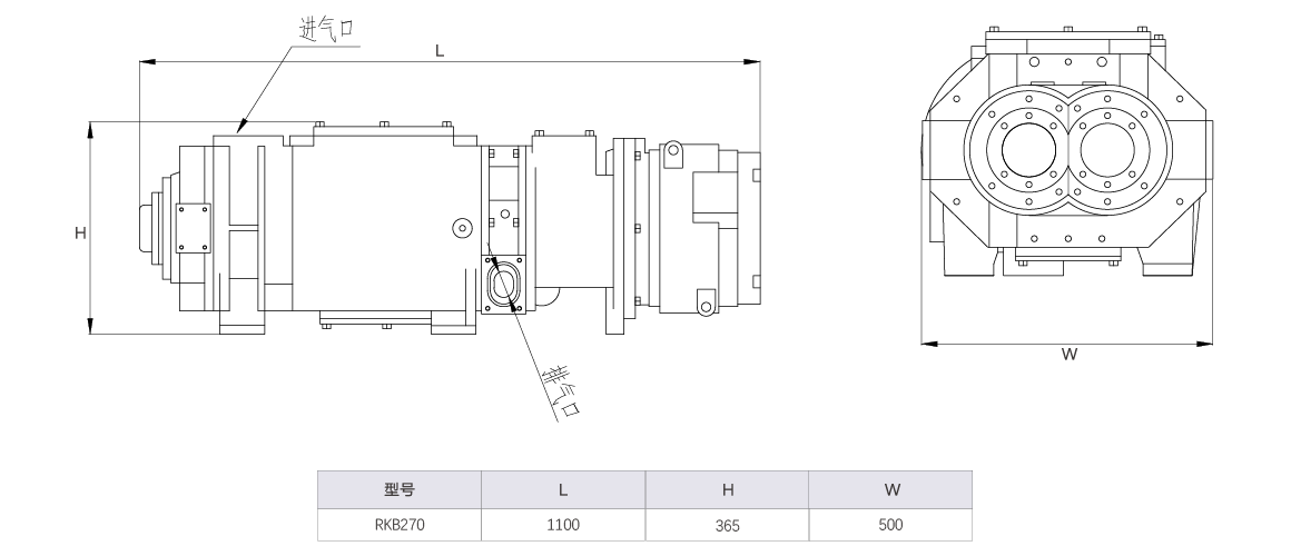 RKB0270榦式螺桿真空泵 水冷尺寸(cun)圖